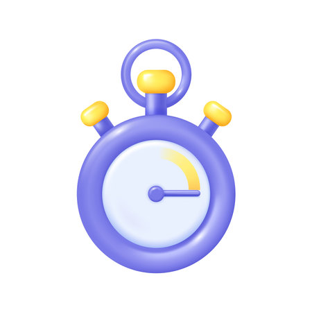 Business concept timer stopwatch, 3D purple clock. Vector deadline or countdown sign, ball interface...