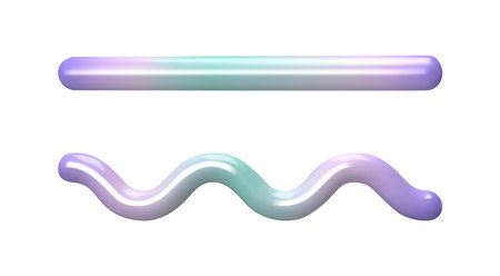 Waves and straight horizontal line with metallic rainbow shining. Vector holographic gradient shapes, 3d realistic figure for modern typography design. Glass or metal material texture reflectionのイラスト素材