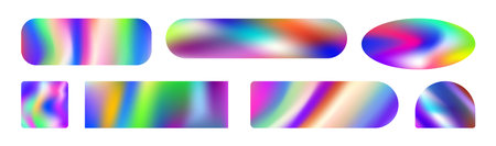 Holographic stickers, quality guarantee, warranty symbol or tag. Vector isolate set of labels with rainbow color, empty blank banners with copy space. Original and authentic production noteのイラスト素材