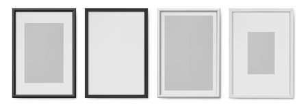 Blank picture frame, realistic vertical drawing border. Vector isolated set of simple a4 format...