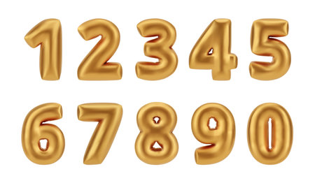 Glossy inflated balloon font. Vector isolated realistic numbers for birthday or holiday decoration. Letters and symbols typography, typeface for trendy decor and art. Playful and brightのイラスト素材
