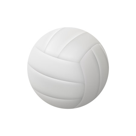 White leather volleyball ball on white, 3D illustration. Vector volley ball vinyl sphere, sport equipment. Sports and leisure activities, hobby and training, entertainment. Vector in flat styleのイラスト素材