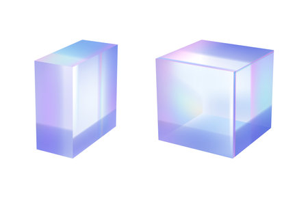 3D glass holographic isolated set of gradient figures. Vector illustration of abstract hologram textures, pearly sphere shapes, circle and half circle figure. Can be used for invitationsのイラスト素材