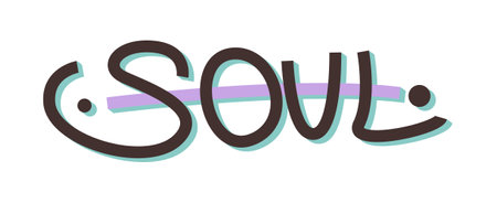 Soul word in street art or graffiti style, comic speech sound effects in creative manner. Vector isolated retro or minimalist wording for wall or mural. Stickers and social media reactionのイラスト素材