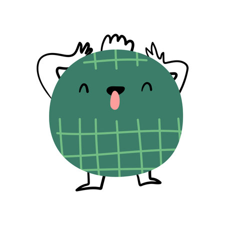 Playful circle personage arms and legs showing tongue. Vector cartoon character, sticker or i, isolated geometric shape mascot, funny expression for social media emotions packagesのイラスト素材