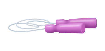 Sports jumping or skipping rope for indoor and outdoor activities. Vector cardio endurance exercise and training, gym equipment for staying healthy and keeping fit. Rubber string with handlesのイラスト素材