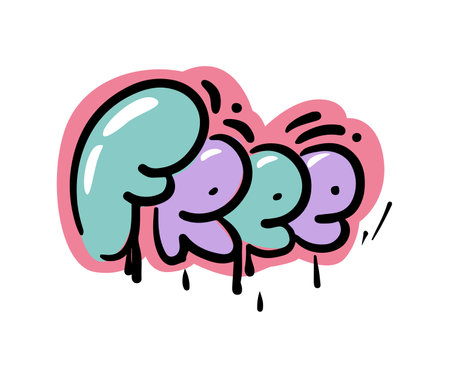 Graffiti urban street art slogan, isolated phrase free in throw up and grudge style. Vector spray paint word with splashes and dripping paint effect. Design elements for covers and wall decorationsのイラスト素材