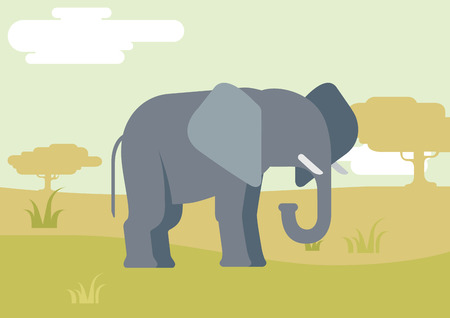 Elephant savanna flat design cartoon vector wild animals. Flat zoo children collection.のイラスト素材