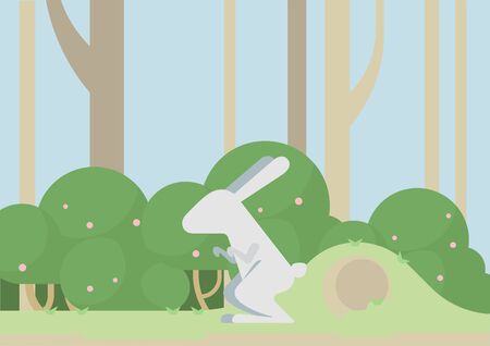 Bunny hare rabbit flat design cartoon vector wild animal in the forest. Flat zoo children collection.のイラスト素材