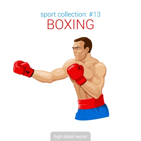 Sportsmen vector collection. Boxer man gloves kick boxing fight. Sportsman high detail illustration.のイラスト素材