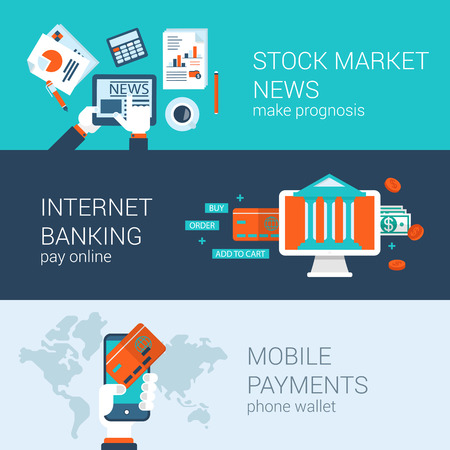Online Mobile Business Concept Flat Icons Banners Template Set