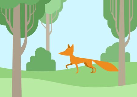 Fox flat design cartoon vector wild animal in the forest. Flat zoo children collection.のイラスト素材