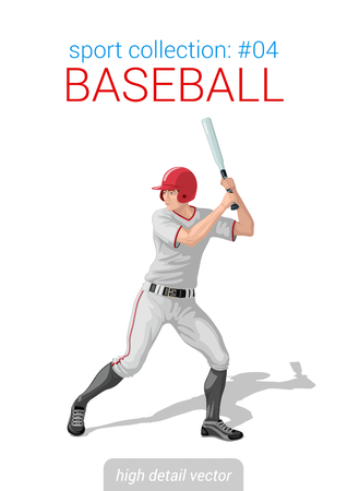 Sportsmen vector collection. Baseball batter bat position. Sportsman high detail illustration.のイラスト素材