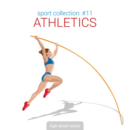 Sportsmen vector collection. Vault jumper female athlete pole jump. Sportsman high detail illustration.のイラスト素材