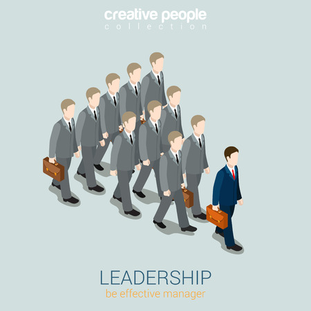 Leadership business concept flat 3d web isometric infographic vector. Dark blue businessman lead gray colleagues. Creative people collection.のイラスト素材