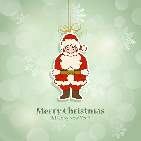 Christmas and New Year sticker style postcard template vector. Santa Claus icon on thread with Merry Christmas and Happy New Year congratulations. Holiday templates collection.のイラスト素材