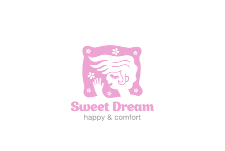 Woman Sleeping on Pillow Logo design vector template.
Sweet dreams girl Logotype concept icon negative space.のイラスト素材