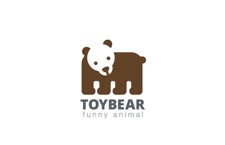 Funny Toy Bear Logo design vector template. Flat Negative space icon.
Animal Logotype Children store concept.のイラスト素材