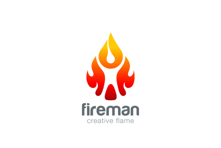 Abstract Man in Fire flame drop Logo design vector template.
Liquid fireball droplet burning Fireman Logotype concept icon.のイラスト素材