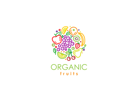 Healthy Organic eco vegetarian food Logo design vector template.
Ecology fresh from farm fruits Logotype concept icon.のイラスト素材