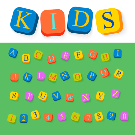ABC for kids stylish rounded cubes modern pop placard lettering vector set. Full letter latin English alphabet font collection.のイラスト素材
