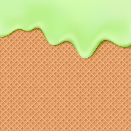Flowing green glaze on wafer texture sweet food vector background abstract.
Melt icing ice cream on waffle seamless pattern. Editable - Easy change colors.のイラスト素材