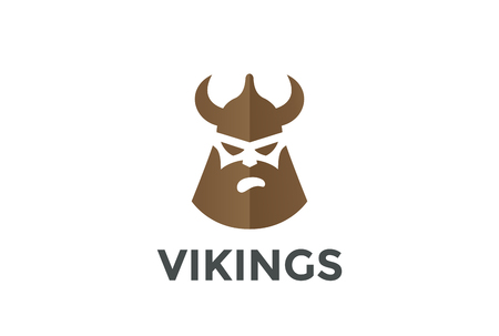 Viking Head in Helmet silhouette Beer Pub Logo design vector template.Ancient Warrior Logotype concept icon Negative space style.のイラスト素材