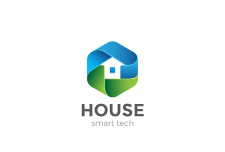 Eco House Logo abstract design vector template in Hexagon shape.
Home services Household Ecology green smart Logotype concept iconのイラスト素材