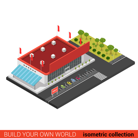Flat 3d isometric supermarket mall sale building block infographic concept. Build your own infographics world collection.のイラスト素材
