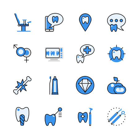 Dental dentist tool lineart flat vector icon set. Web site interface elements color line art mobile app application objects. Line-art medical healthcare icons collection.のイラスト素材
