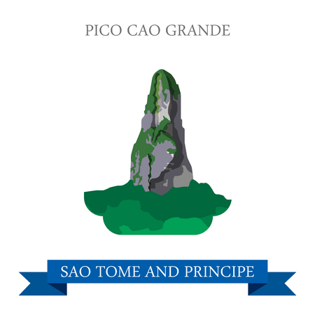 Pico Cao Grande in Sao Tome and Principe. Flat cartoon style natural sight showplace attraction web site vector illustration. World country vacation travel sightseeing Africa African island collectionのイラスト素材