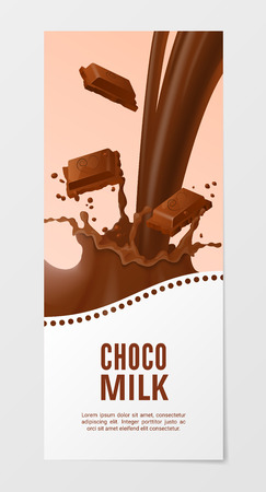 Sweet Chocolate Milk Vertical Realistic Banner 3d Vector