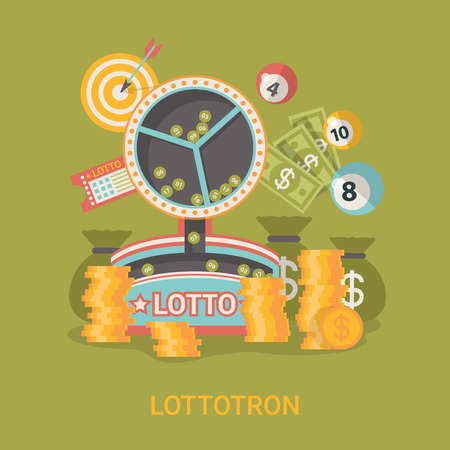 Lucky life concept vector illustration. Flat style Lottotron success web site banner image. Fortune money rich. Lotto coins dollars ball on green background.のイラスト素材