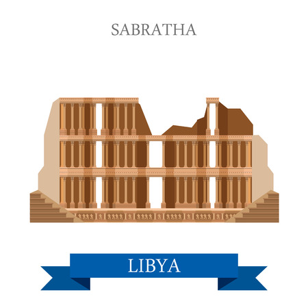 Sabratha in Libya. Flat cartoon style historic sight showplace attraction web site vector illustration. World countries cities vacation travel sightseeing Africa collection.のイラスト素材