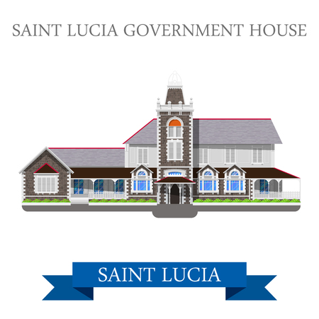 Saint Lucia Government House. Flat cartoon style historic sight showplace attraction web site vector illustration. World countries cities vacation travel sightseeing South America Island collection.のイラスト素材