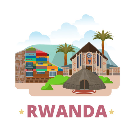 Rwanda country design template. Flat cartoon style historic sight web vector illustration. World vacation travel Africa African collection. Inema Art Center National Museums Our Lady Kibeho Shrine.のイラスト素材