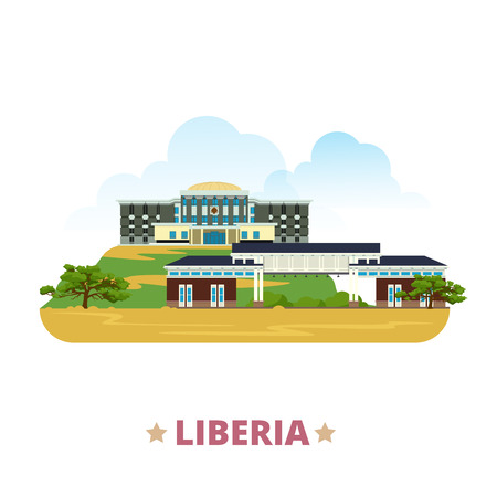 Liberia country flat cartoon style historic sight showplace web site vector illustration. World vacation travel Africa African collection. University of Liberia in Monrovia Capitol Building Monrovia.のイラスト素材