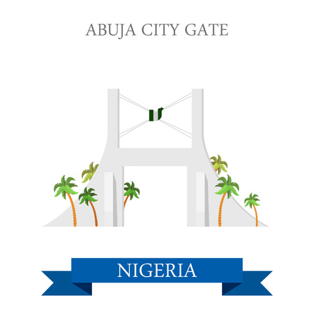 Abuja City Gate in Nigeria. Flat cartoon style historic sight showplace attraction web site vector illustration. World countries cities vacation travel sightseeing Africa collection.のイラスト素材
