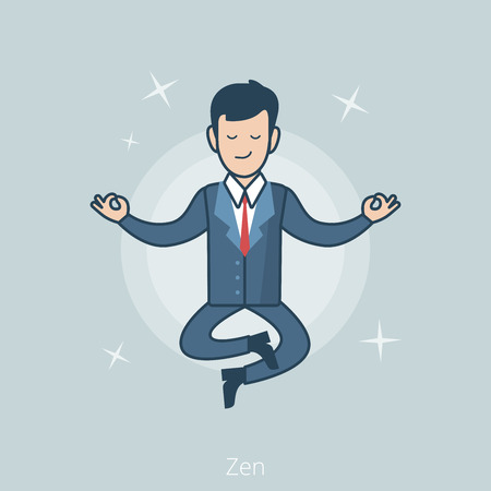 Linear Flat Businessman levitate in Zen pose vector illustration. Business concept.のイラスト素材