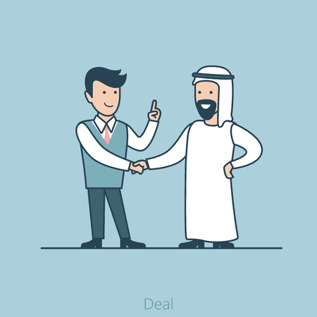 Linear Flat Two businessmen shaking hands vector illustration. Business Deal handshake concept.のイラスト素材