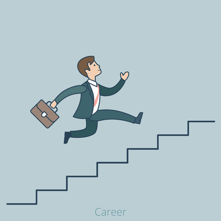 Linear Flat Businessman running up ladder of success vector illustration. Career and professional growth business concept.のイラスト素材