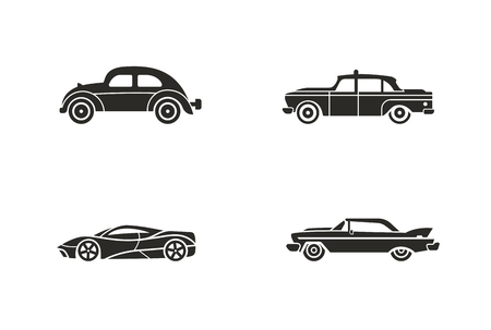 Car silhouettes vector icon pack.
Retro, Taxi, Speed vehicles shapes for  designのイラスト素材