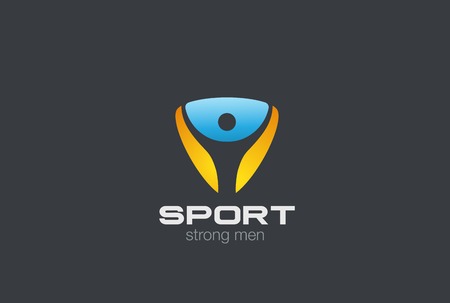 Sport Fitness Gym  design vector template triangle shape.
Man with rising Hands up  healthy lifestyle concept iconのイラスト素材