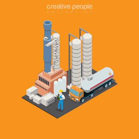 Flat isometric Storage and Transportation department of refinery station vector illustration. 3d isometry Oil refining industry concept.のイラスト素材