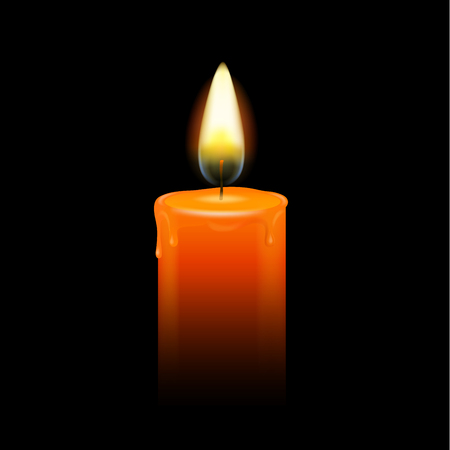 Burning candle with melted wax on a black background vector illustration. Mourning, memory concept.のイラスト素材