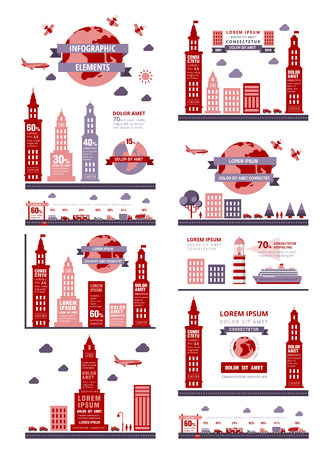 Flat City building and transport infographics template in percent number vector illustration. Real Estate and Transportation concept.のイラスト素材