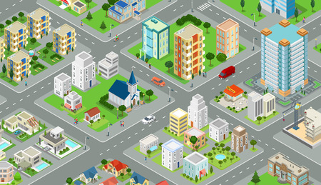 Flat isometric megalopolis blocks infographics with roads and crossroads illustrationのイラスト素材