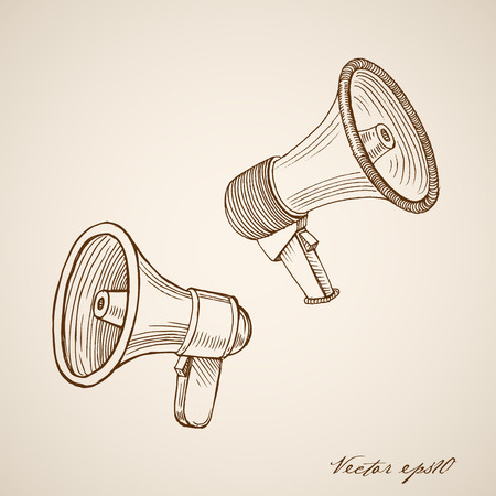 Engraving vintage hand drawn loudspeaker doodle collage.のイラスト素材