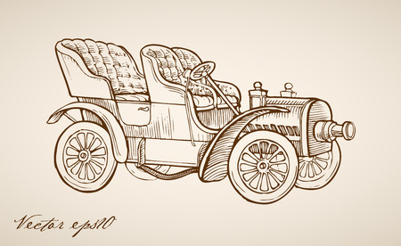 Engraving vintage hand drawn retro automobile doodle collage.のイラスト素材