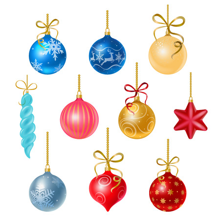 Christmas tree decorations isolated on white background illustration set.のイラスト素材